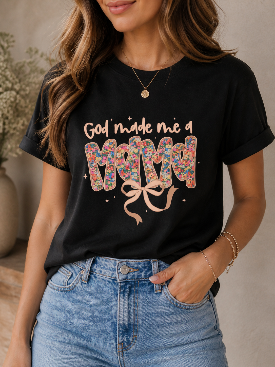 God Made Me A Mama Bow- Black