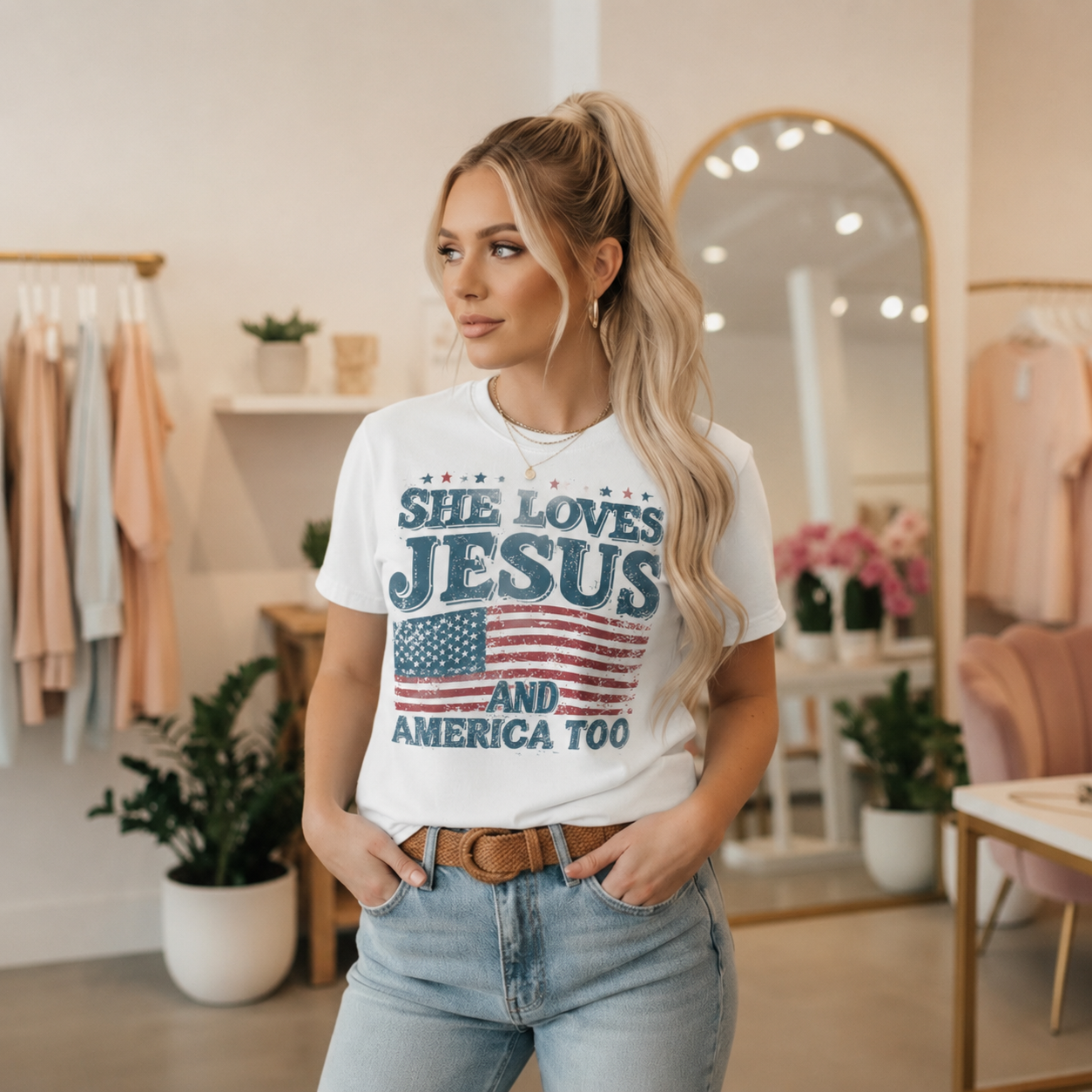 She Loves Jesus and America Too T-Shirt